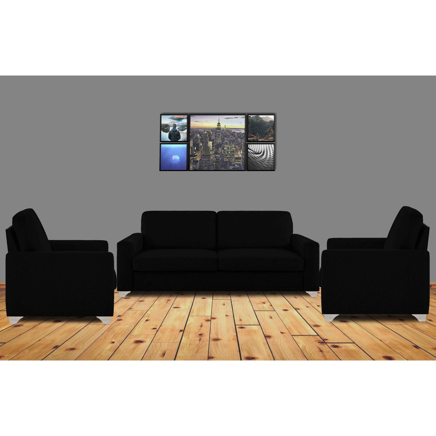 Adorn India Straight line 3+1+1 Seater Sofa Set(Black)