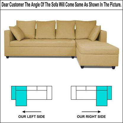 Adorn India Zink Straight line L Shape 6 Seater Sofa Plain Cushion (Beige)