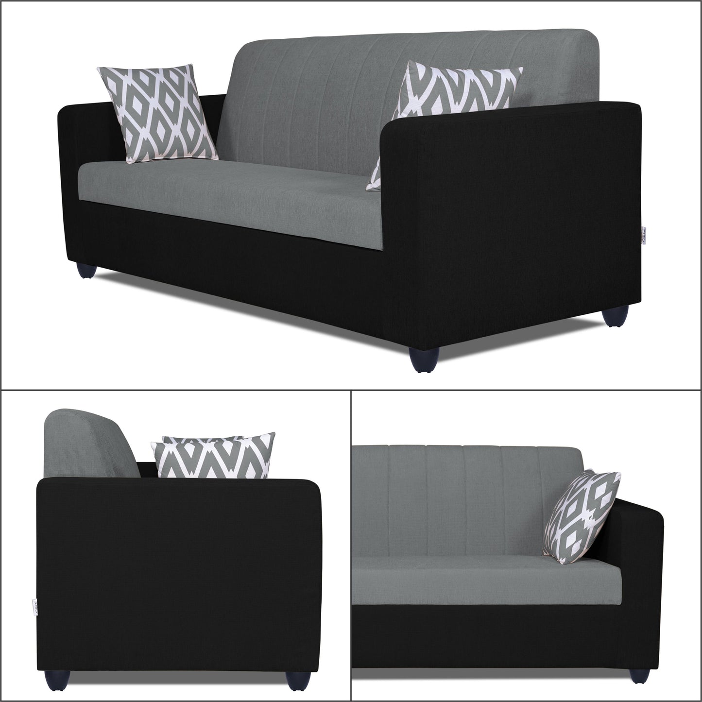Adorn India Rio Highback 3 Seater Sofa(Black & Grey) (3 Year Warranty)