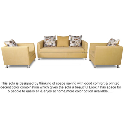 Adorn India Alita 3-1-1 Compact 5 Seater Sofa Set (Beige), Wood, Foam