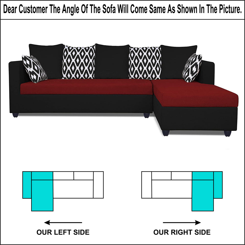 Adorn India Zink Straight line L Shape 5 Seater Sofa Rhombus Cushion(Maroon & Black), Wood, Foam