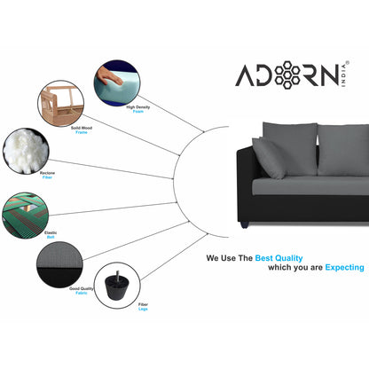 Adorn India Zink Straight Line 3-1-1 5 Seater Sofa Set(Black & Grey)