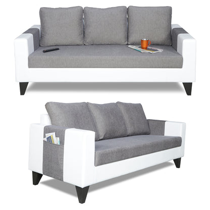 Adorn India Ashley Plain Leatherette Fabric 3-2-1 Six Seater Sofa Set (Grey & White) (3 Year Warranty)