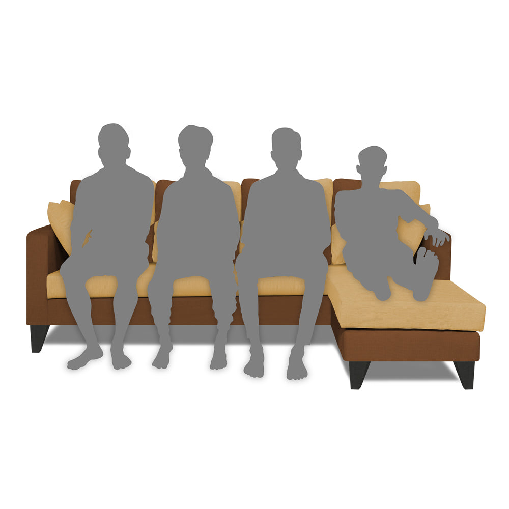 Adorn India Denver L Shape 5 Seater Sofa Set RHS (Brown & Beige) (3 Year Warranty)