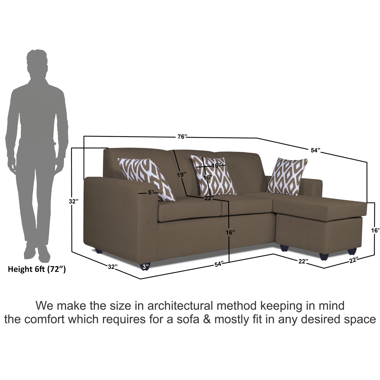 Adorn India Monteno L Shape 4 Seater Sofa Set (Brown) (3 Year Warranty)
