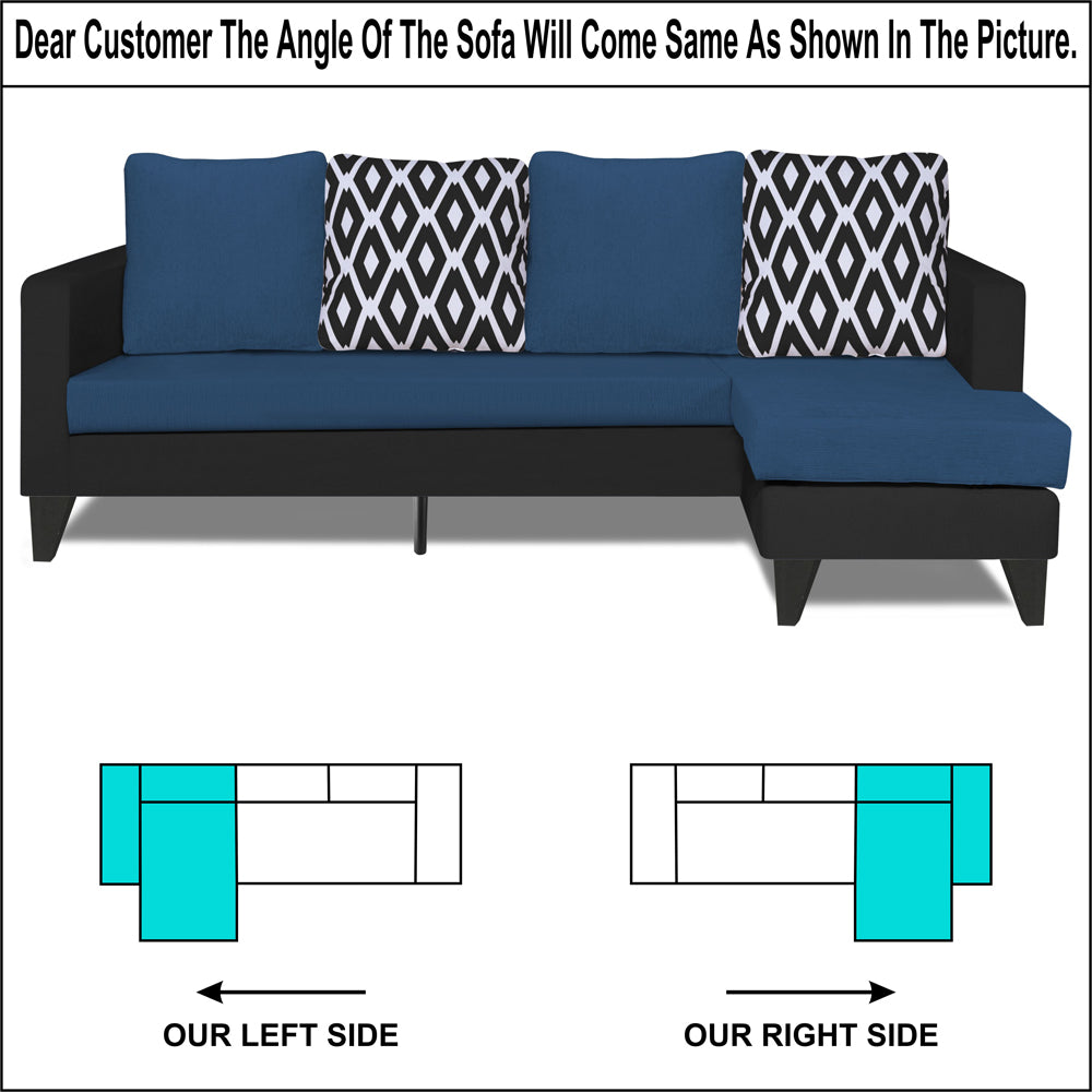 Adorn India Beetle Rhombus L Shape 5 Seater Sofa Set RHS (Blue & Black) (3 Year Warranty)