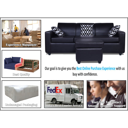 Adorn India Monteno Leatherette Modular 4 Seater Sofa Set (Black) (3 Year Warranty)