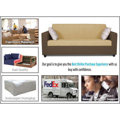Adorn India Rio Highback 3+1+1 5 Seater Sofa Set (Brown & Beige) (3 Year Warranty)