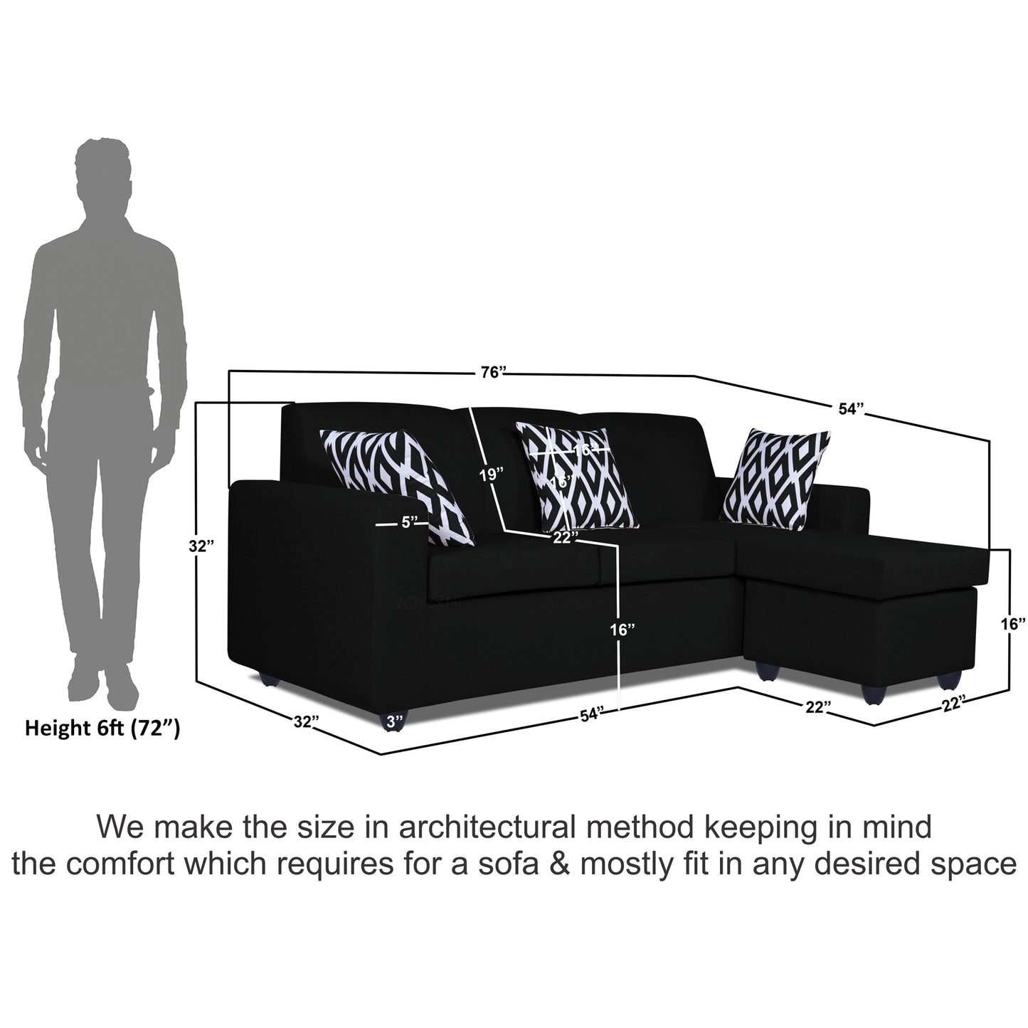 Adorn India Monteno Modular Sofa Set (Black)