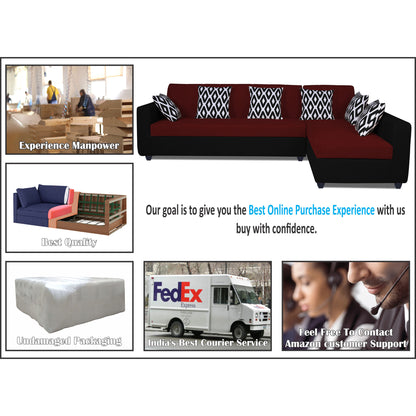 Adorn India Rio High Back L Shape 6 Seater Sofa Set (Right Hand Side) (Maroon & Black)