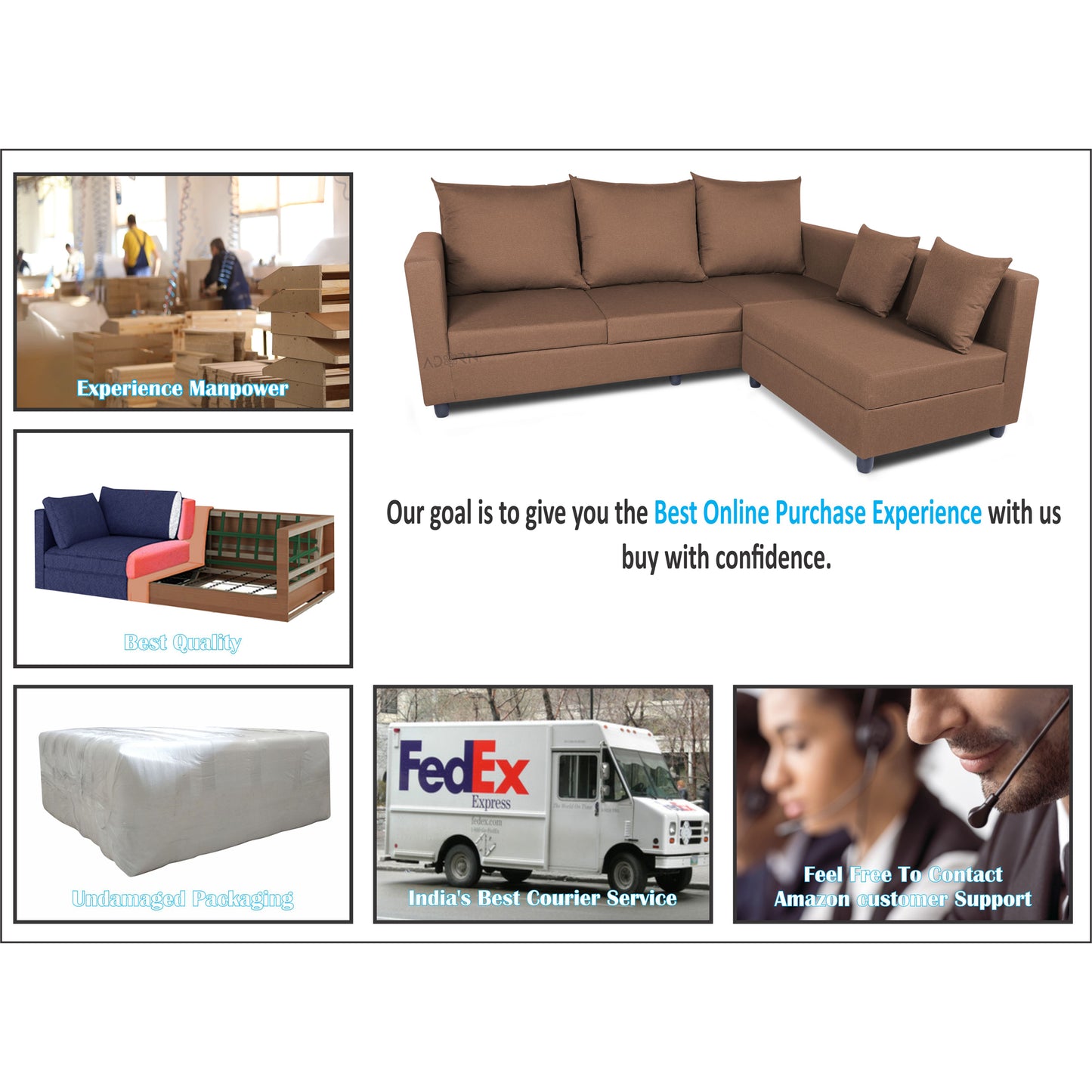 Adorn India New Straight Line Modular 5 Seater Sofa Set (Camel)