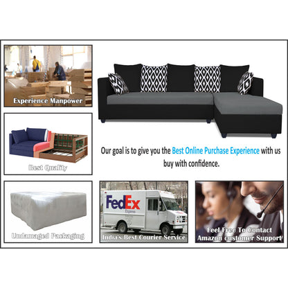 Adorn India Zink Straight line L Shape 6 Seater Sofa Rhombus Cushion(Grey & Black)
