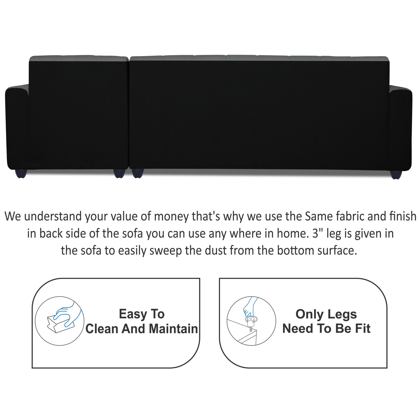 Adorn India Rio Highback L Shape 5 Seater coner Sofa Set (Grey & Black)(3 Year Warranty)