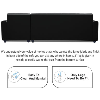 Adorn India Rio Highback L Shape 5 Seater coner Sofa Set (Grey & Black)(3 Year Warranty)