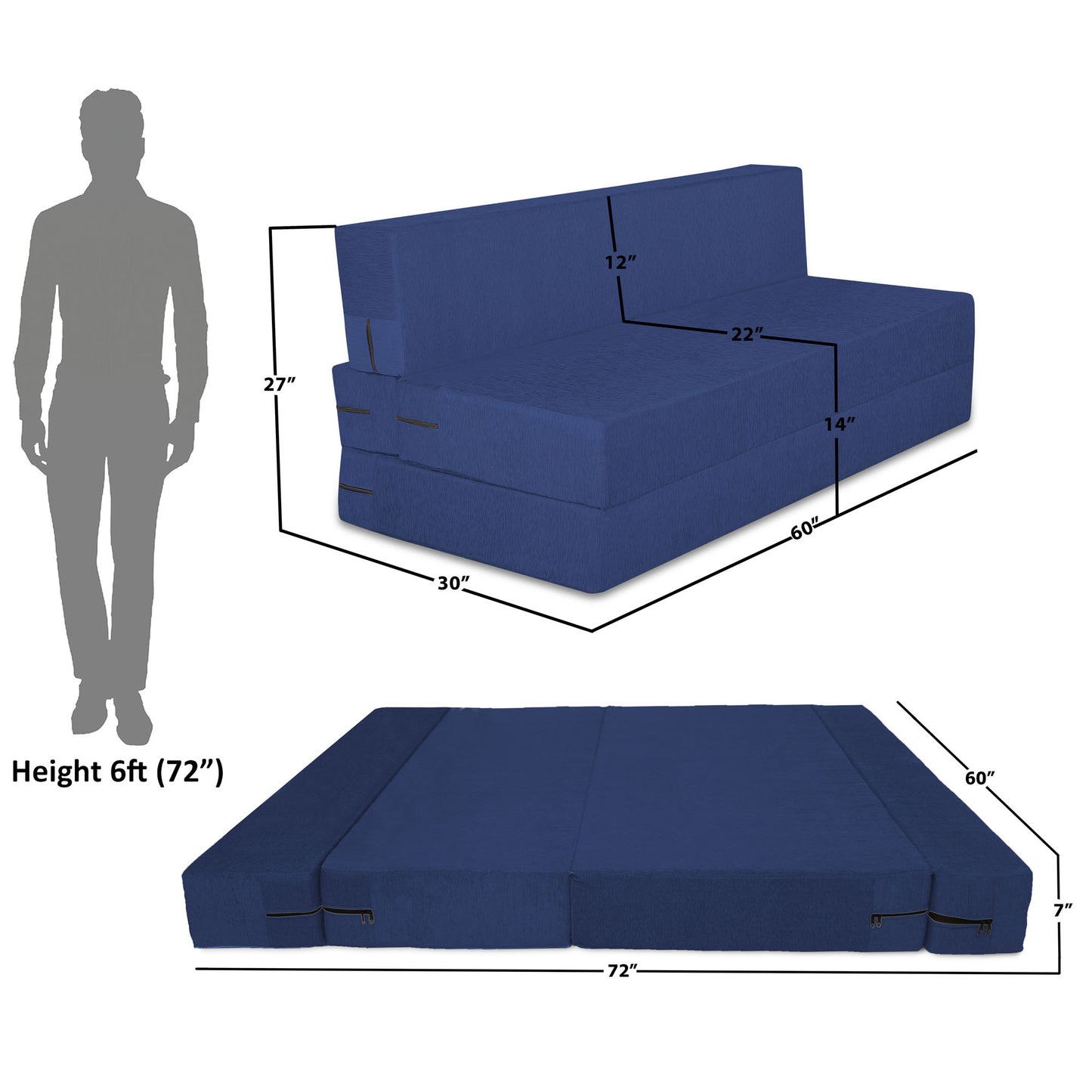 Adorn India Easy Three Seater Sofa Cum Bed Floral '5 x 6' (Blue), Foam