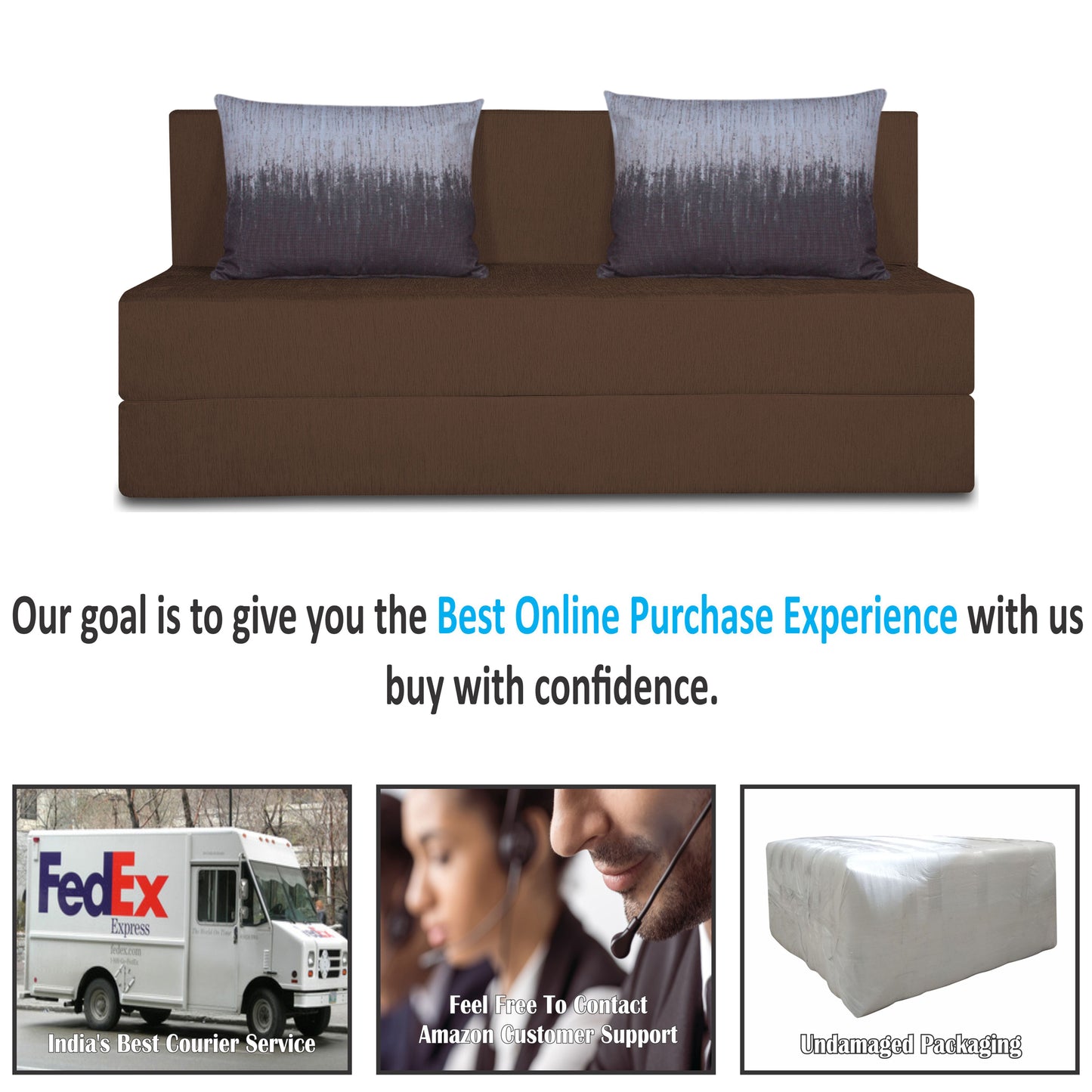 Adorn India Easy Three Seater Sofa Cum Bed Wave '5 x 6' (Brown)