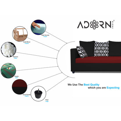 Adorn India Zink Straight line L Shape 5 Seater Sofa Rhombus Cushion(Maroon & Black), Wood, Foam