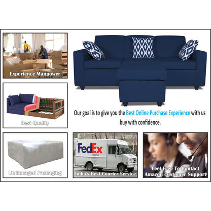 Adorn India Monteno L Shape 4 Seater Sofa Set (Blue) (3 Year Warranty)