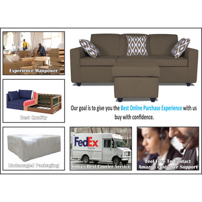 Adorn India Monteno L Shape 4 Seater Sofa Set (Brown) (3 Year Warranty)