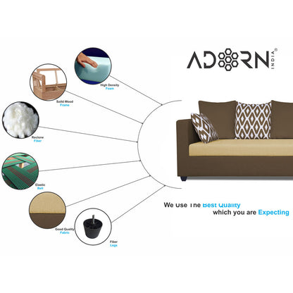 Adorn India Zink Straight line L Shape 6 Seater Sofa Rhombus Cushion(Brown & Beige)