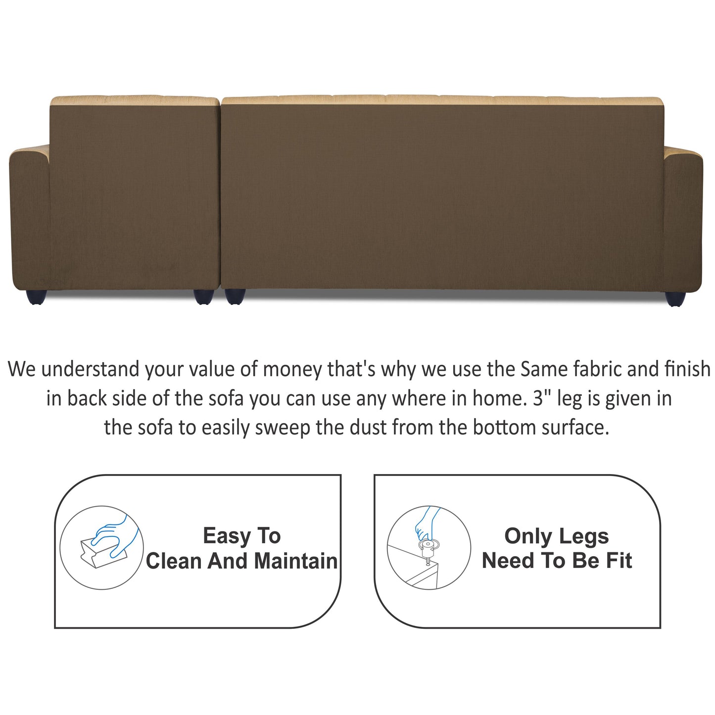 Adorn India Rio High Back L Shape 6 Seater Sofa Set (Right Hand Side) (Brown & Beige)