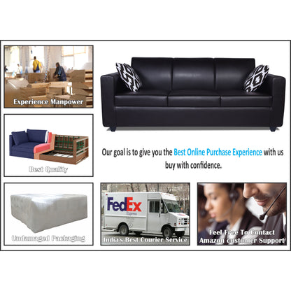 Adorn India Monteno Leatherette 3+1+1 5 Seater Sofa Set (Black) (3 Year Warranty)
