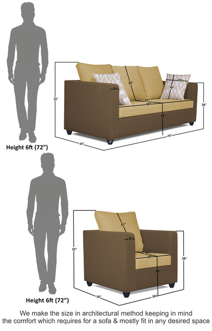 Adorn India Zink Straight Line 3-1-1 5 Seater Sofa Set (Brown & Beige)