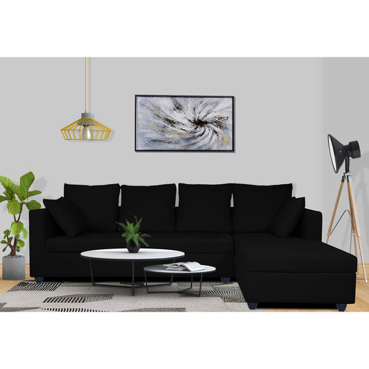 Adorn India Zink Straight line L Shape 6 Seater Sofa Plain Cushion(Black)