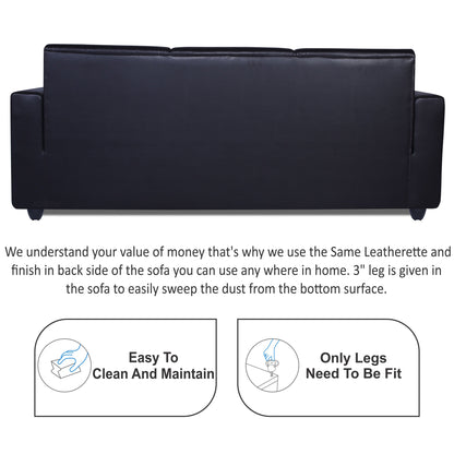 Adorn India Monteno Leatherette Modular 4 Seater Sofa Set (Black) (3 Year Warranty)