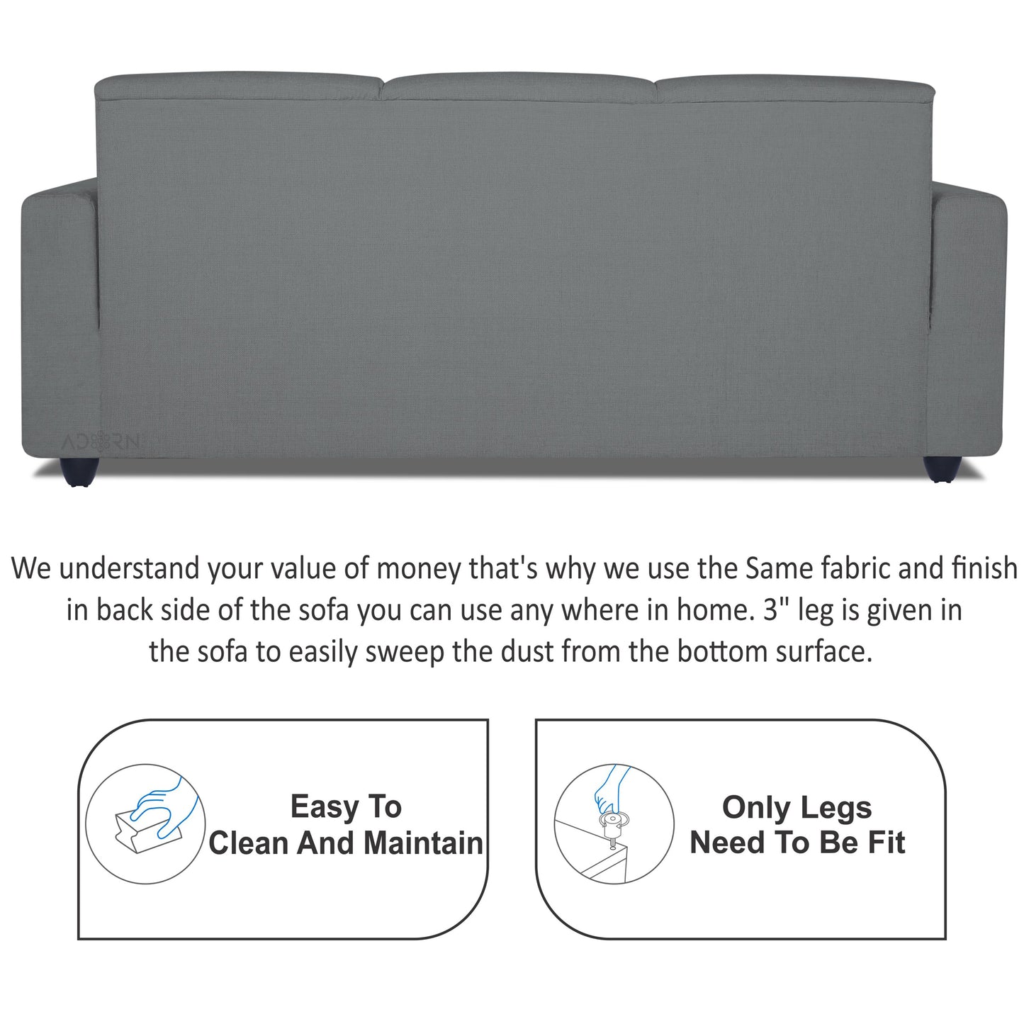 Adorn India Monteno L Shape 4 Seater Sofa Set (Grey) (3 Year Warranty)