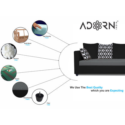 Adorn India Zink Straight line L Shape 6 Seater Sofa Rhombus Cushion(Grey & Black)