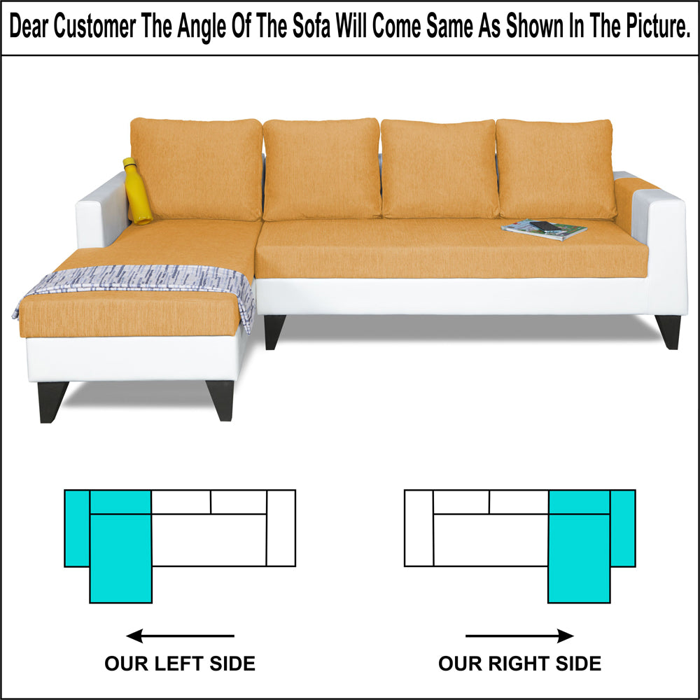 Adorn India Ashley Leatherette Fabric L Shape 6 Seater Sofa Set Plain (Left Hand Side) (Beige & White) (3 Year Warranty)