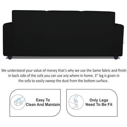Adorn India Monteno 3 Seater Sofa (Black) (3 Year Warranty)