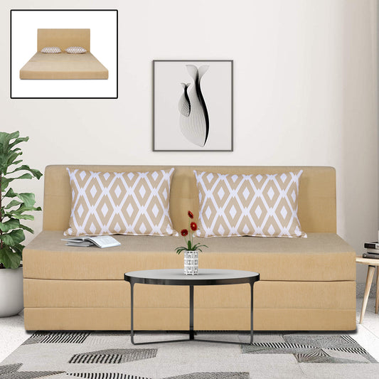 Adorn India Easy Highback Three Seater Sofa Cum Bed Rhombus 6' x 6' (Beige) (1 Year Warranty)