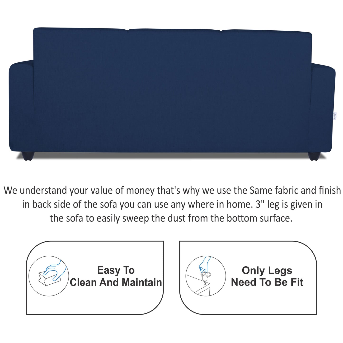 Adorn India Monteno 3 Seater Sofa (Blue) (3 Year Warranty)