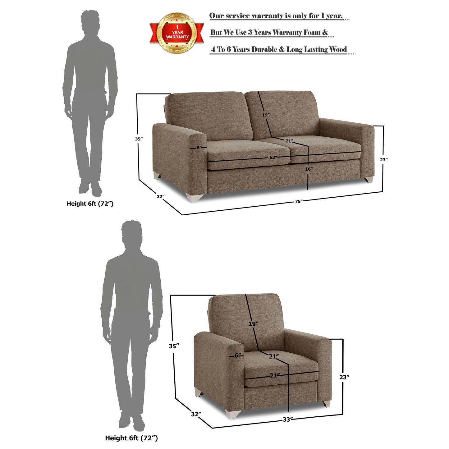 Adorn India Straight line 3+1+1 Seater Sofa Set(Camel)