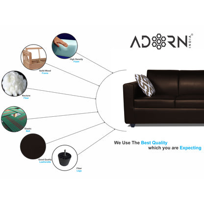 Adorn India Monteno Leatherette 3+1+1 5 Seater Sofa Set (Brown) (3 Year Warranty)