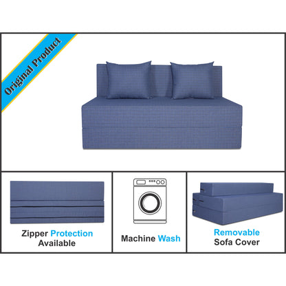 Adorn India Easy Two Seater Sofa Cum Bed Checks Design 4' x 6' (Grey)