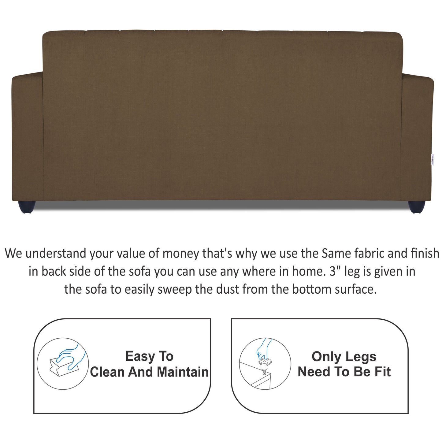 Adorn India Rio Highback 3 Seater Sofa (Brown) (3 Year Warranty)