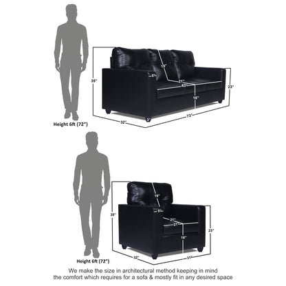Adorn India Astor Leatherette 3+1+1 5 Seater Sofa Set (Black) (3 Year Warranty)