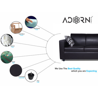 Adorn India Monteno Leatherette 3+1+1 5 Seater Sofa Set (Black) (3 Year Warranty)