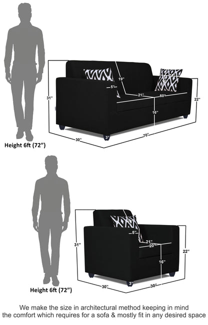Adorn India Rio Highback 3+1+1 5 Seater Sofa Set (Black) (3 Year Warranty)