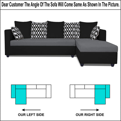 Adorn India Zink Straight line L Shape 6 Seater Sofa Rhombus Cushion(Grey & Black)