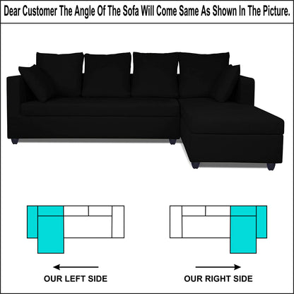 Adorn India Zink Straight line L Shape 6 Seater Sofa Plain Cushion(Black)