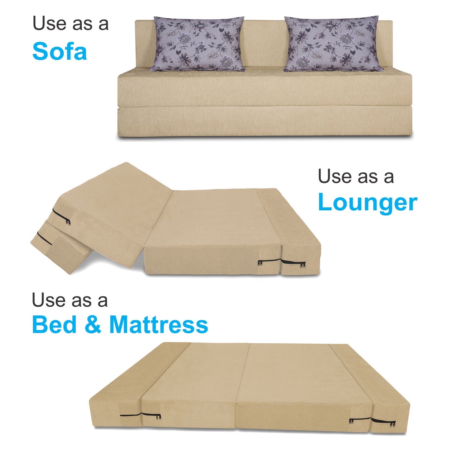 Adorn India Easy Three Seater Sofa Cum Bed Floral '6 x 6' (Beige), Foam