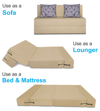 Adorn India Easy Two Seater Sofa Cum Bed Floral '4 x 6' (Beige), Foam