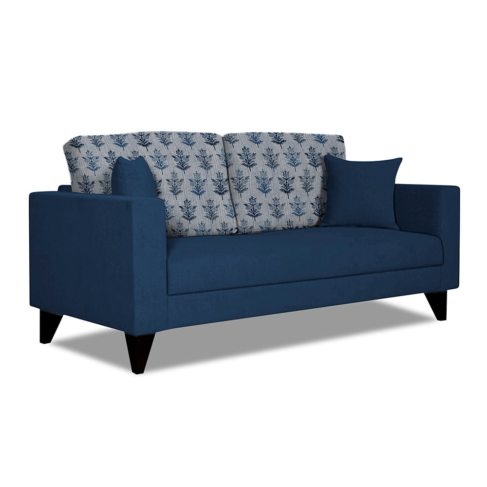 Adorn India Parker Leaf 3 Seater Sofa (Blue) Martin Plus (3 Year Warranty)