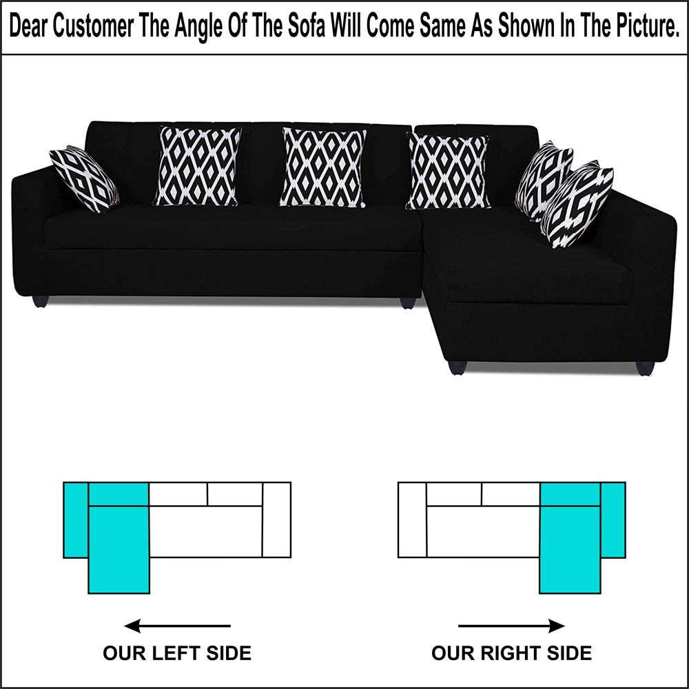 Adorn India Rio HighBack L Shape 6 Seater Sofa Set (Right Hand Side) (Black) (3 Year Warranty)