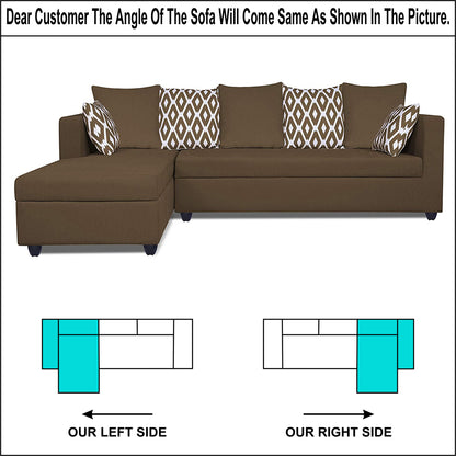 Adorn India Zink Straight line L Shape 5 Seater Sofa Rhombus Cushion (Left Side Handle)(Camel)