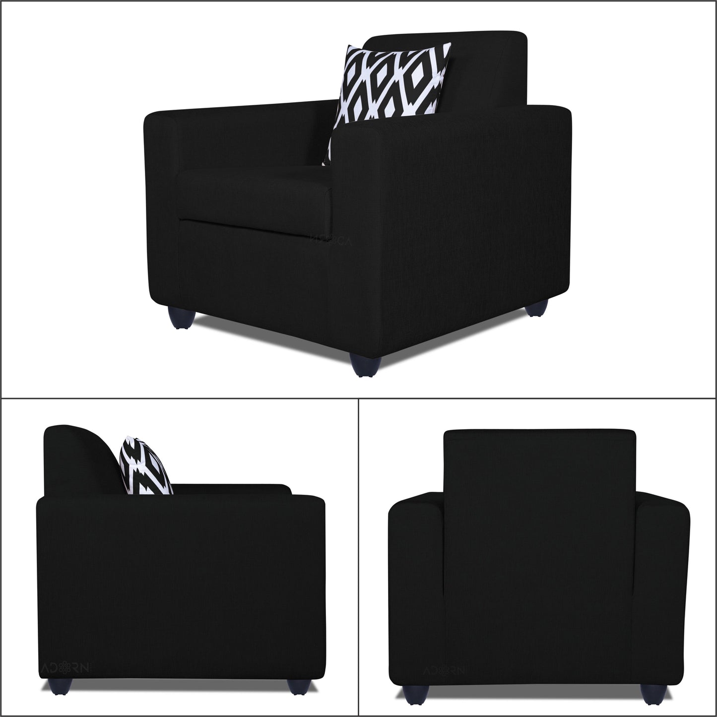 Adorn India Monteno 3-1-1 5 Seater Sofa Set (Black) (3 Year Warranty)